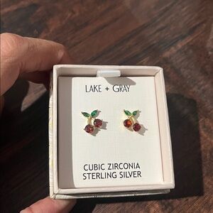 Lake + Gray Cherry Stud Earrings - New in Box